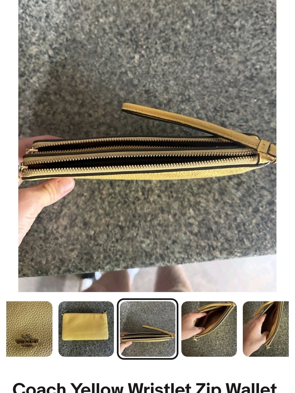 Coach Yellow Pebbled Leather Zip Wallet/Wristlet Accents & Credit Card Slot - Picture 4 of 8